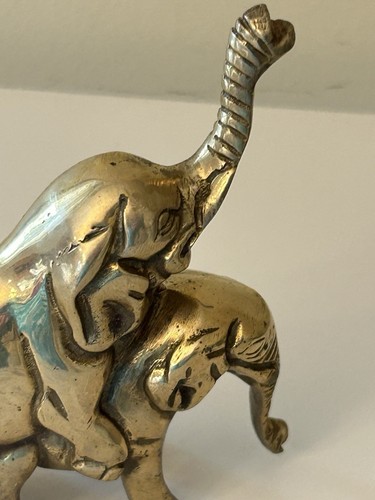 Vintage massive Messing Paarung Elefant Paare Figur glänzend Wohndeko 4 3/4" - Bild 10 von 22