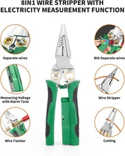 Wire Stripper Twister Cable Scissors Voltage Tester Pliers 8-In-1