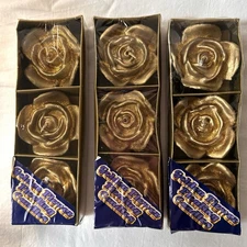Vintage Metallic Rose Floating Candles 9 Gold Flowers Brute-Lite New Sealed NOS