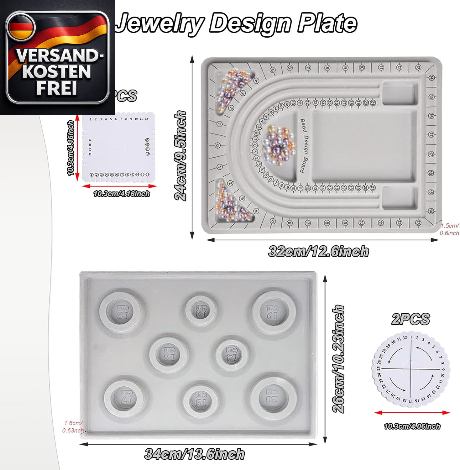 Perlenbrett Set für Armband und Halskette, Schmuck DIY Werkzeug grau 2