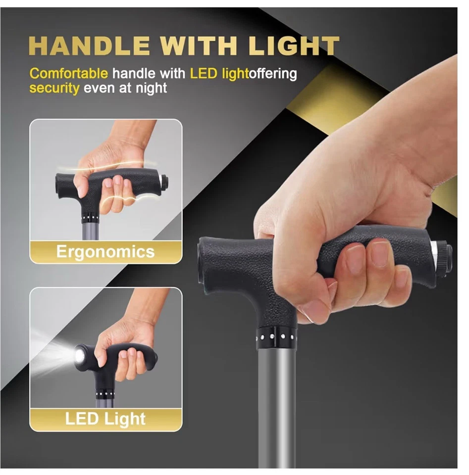 Bastón Plegable de Aleación con Asiento Bastón Ligero Ajustable para Caminar con Asiento Negro Foto 3 de 4