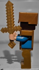 LEGO Minifigure- Steve (Pearl Gold Sword, Helmet, and Armor) (min031) Minecraft