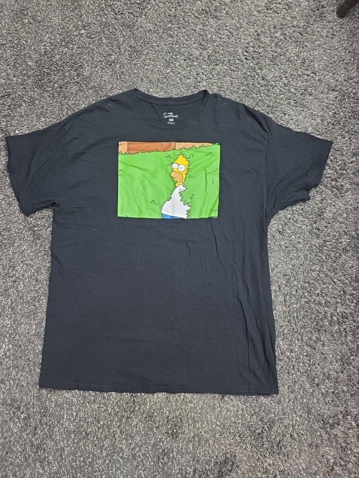 The Simpsons T Shirt Mens XL Black Cotton Homer Hiding In A Bush Graphic Print