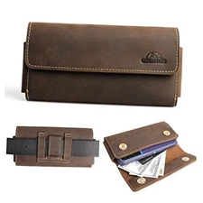  Leather Phone Holster with Belt Clip,Two Pockets Phone Pouch, XL Darkbrown