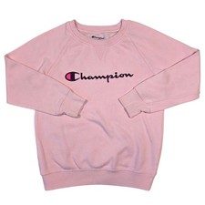 Champion Kids Pink Embroidered Script Logo Pullover Sweatshirt Size L Athleisure