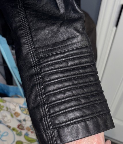 LOCK & LOVE Women's Removable Hooded Faux Leather Jacket Moto Biker Large NWT - Picture 4 of 9