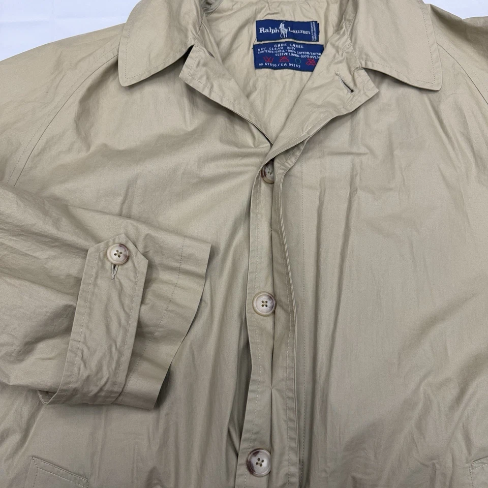Ralph Lauren Vintage Khaki Trench Coat Men’s M 100% Cotton Long Rain Jacket 43” - Image 3 of 4