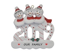 Personalized 2019 Snowman Family of 3 Christmas Ornament