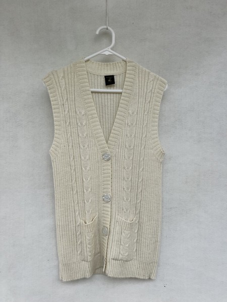 💎 SEBSATEX ALPACA white Knitted Cable Knit Vest jumper Sweater 8 10 Xs S M