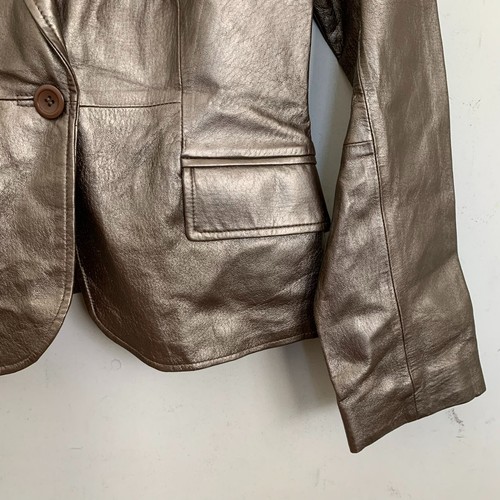 Worthington Jacket Pewter Leather Collared Buttons Flap Pockets Lined Size S - Picture 6 of 7