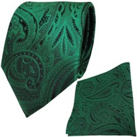 Tigertie Seidenkrawatte + Einstecktuch In GrüN SmaragdgrüN Schwarz Paisleymuster