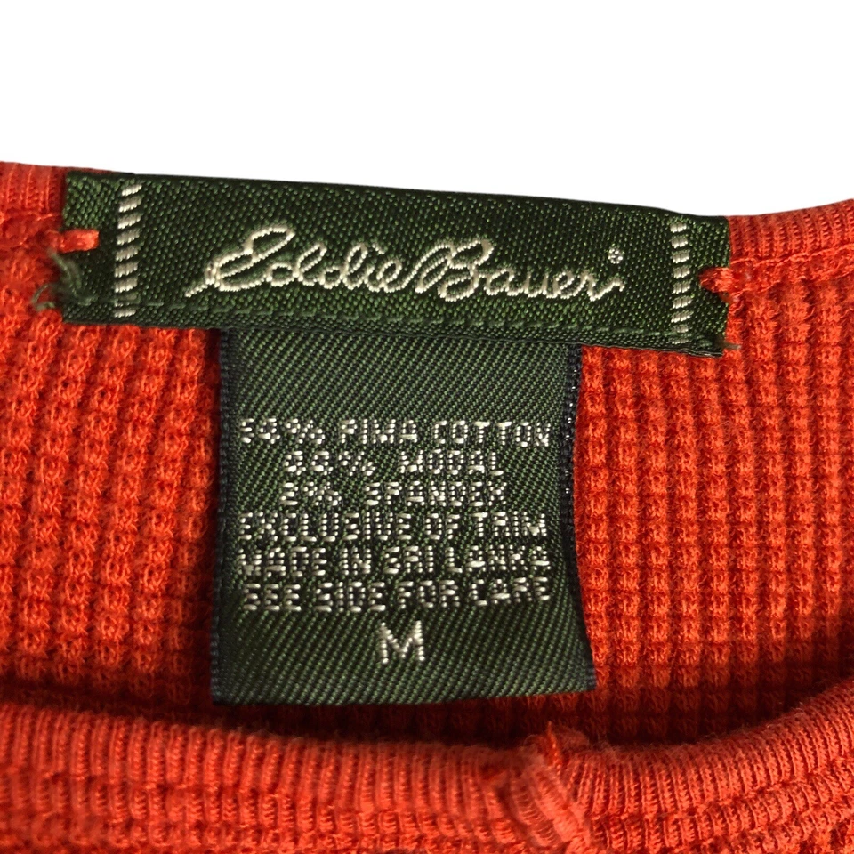 Camisa De Colección Eddie Bauer Henley Para Mujer M Naranja Térmica Tejido Gofre Top Y2K Foto 3 de 4