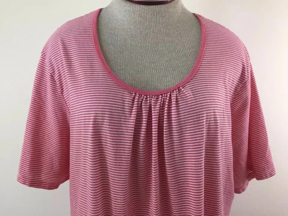 JMS knit top Size 3X 22 24W short sleeve pink white stripe cotton Hanes - Image 2 of 4