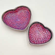 Set of 2 Hand Carved Love Heart Shaped Soapstone Dishes                       W9