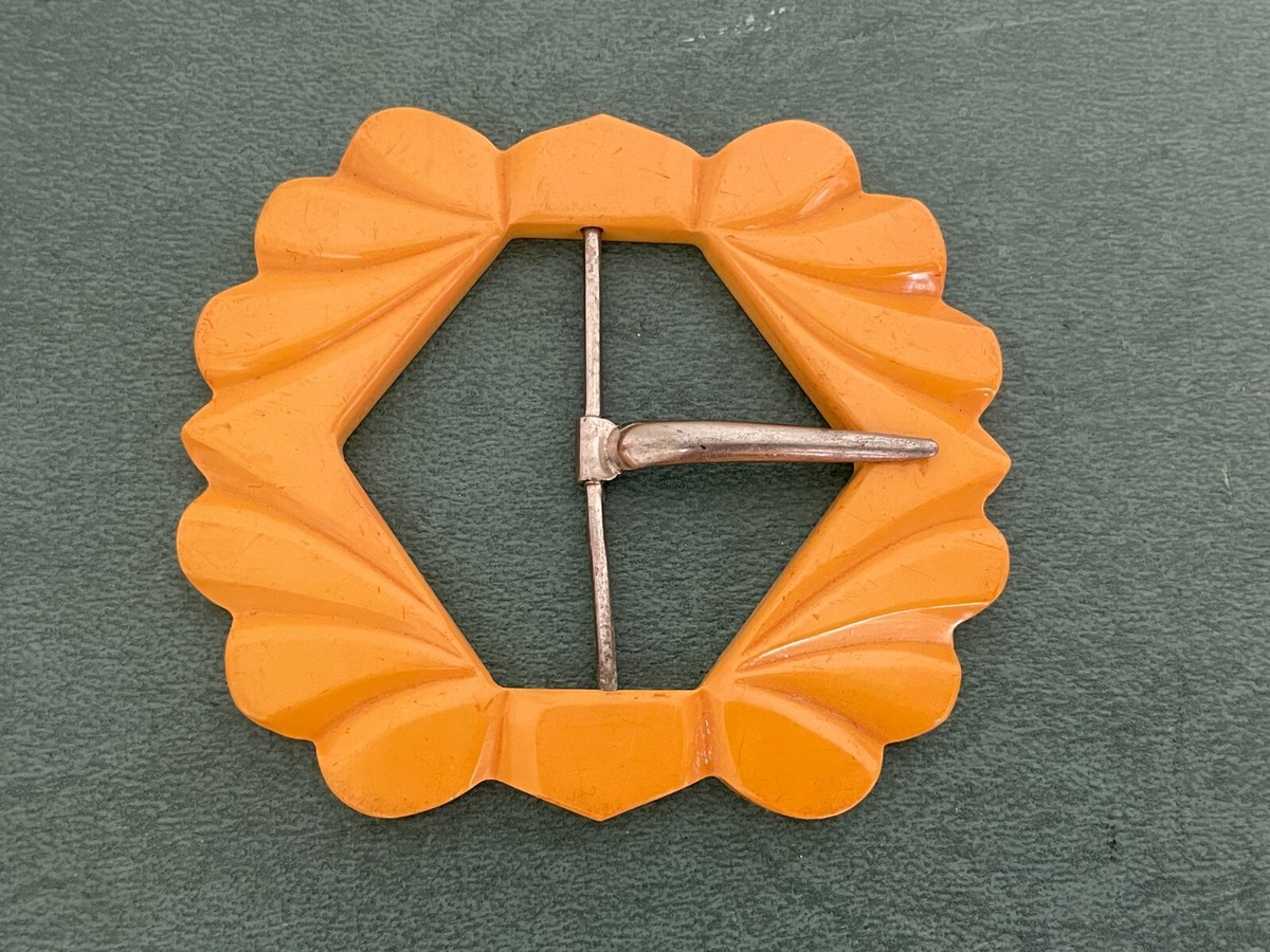 Butterscotch Bakelite Belt Buckle Art Deco 1930's Fashion UK