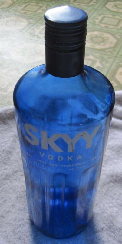 Empty 1.75L SKYY Vodka Translucent Dark Blue Glass Spirit Tree Yard Decoration