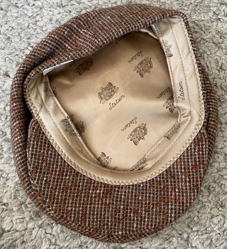 Vintage Stetson Brown Wool Tweed Flat Newsboy Cabbie Driving Cap Hat Size M - Picture 4 of 6