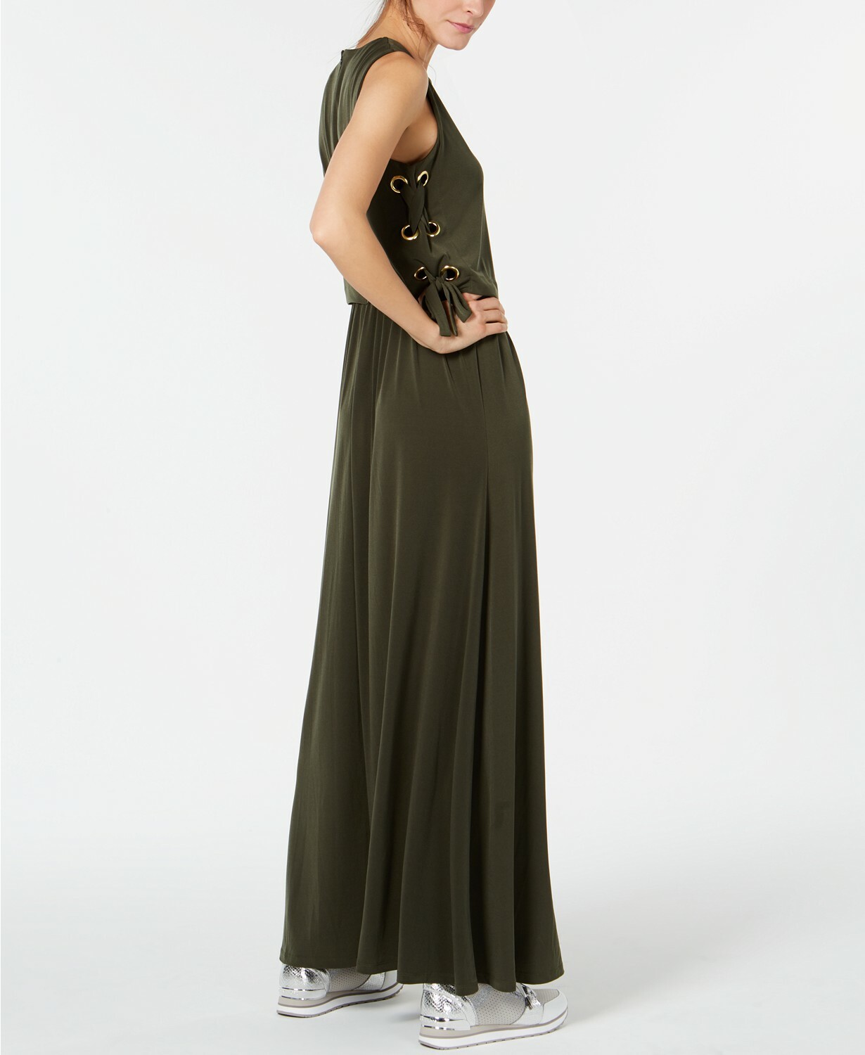 NWT 140 MICHAEL KORS GrommetLaced Maxi Dress in Black, True Navy or