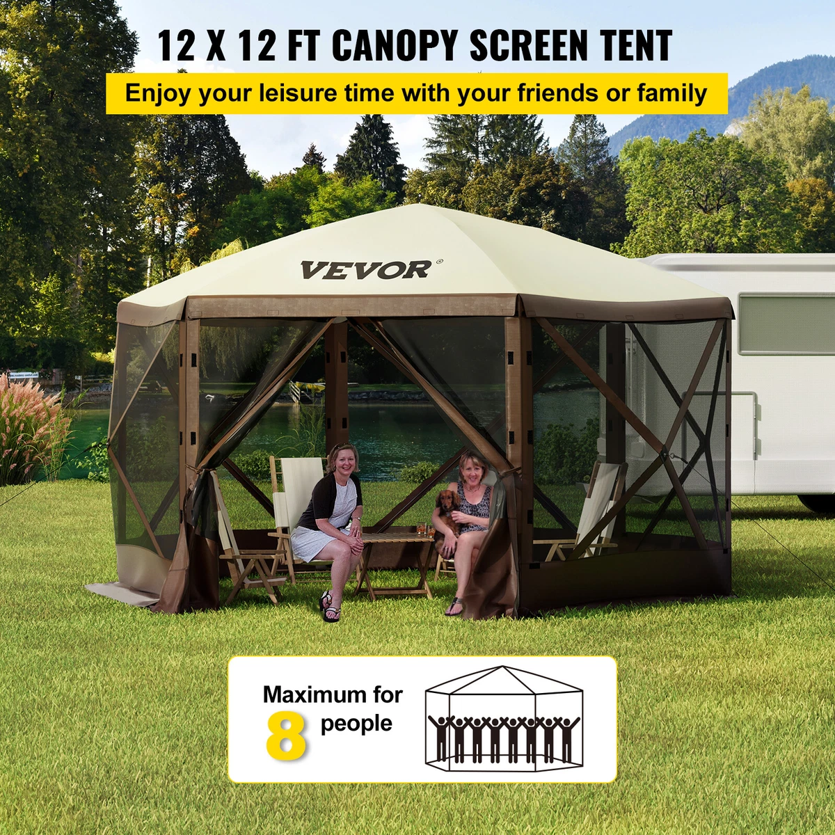 VEVOR Pop up Camping Gazebo Camping Canopy Shelter 6 Sided 12 x