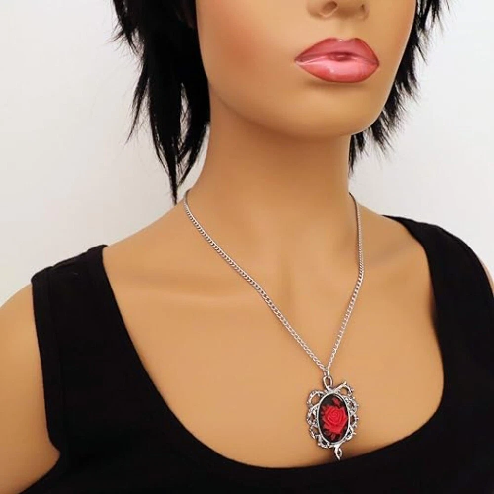 Hip Hop Retro Red Rose Necklace Metal Gothic Punk Necklace Daily