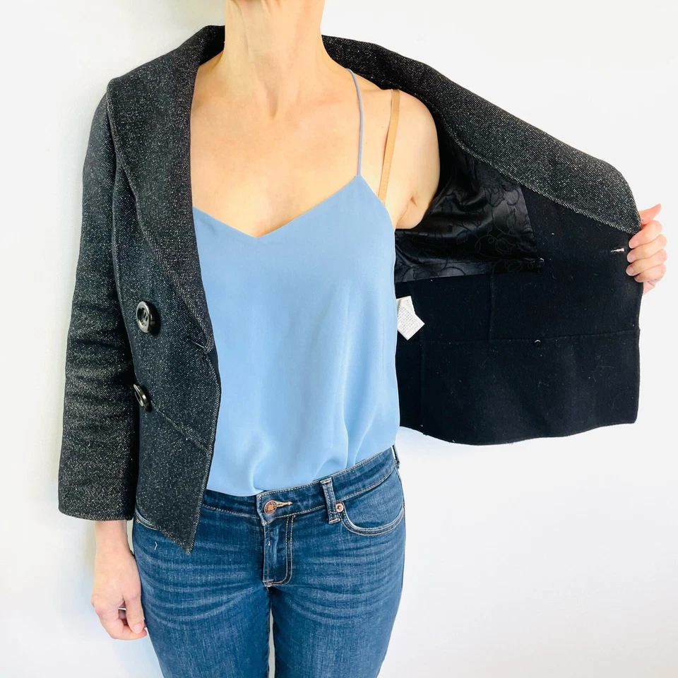 Chaqueta ajustada Egoist Glam talla S 8 negra y metálica de doble botonadura de diseñador Foto 3 de 4