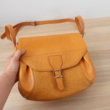 Ostrich Crossbody Bag COURREGES Beige Leather Saddle Sling Purse Exotic FRANCE