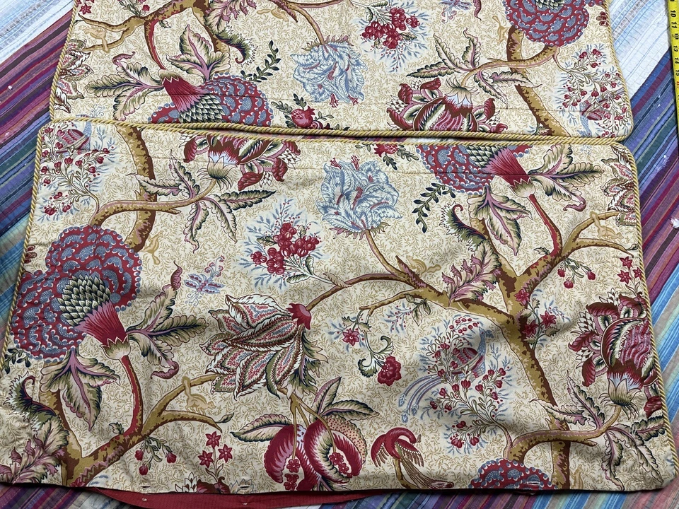 2 Rose Tree Home Shenandoah Jacobean Floral King Size Pillow Shams Button Piping - Image 2 of 4