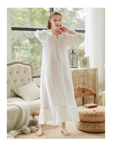 Sexy New Ladies Pyjamas Victorian Vintage Long Sleeve Nightdress-Size-S-XL B1 - Picture 6 of 11