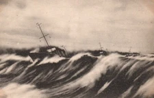 WWI Japanese Imperial Navy Cruiser Storm Rare Art Japan Antique Postcard - 2