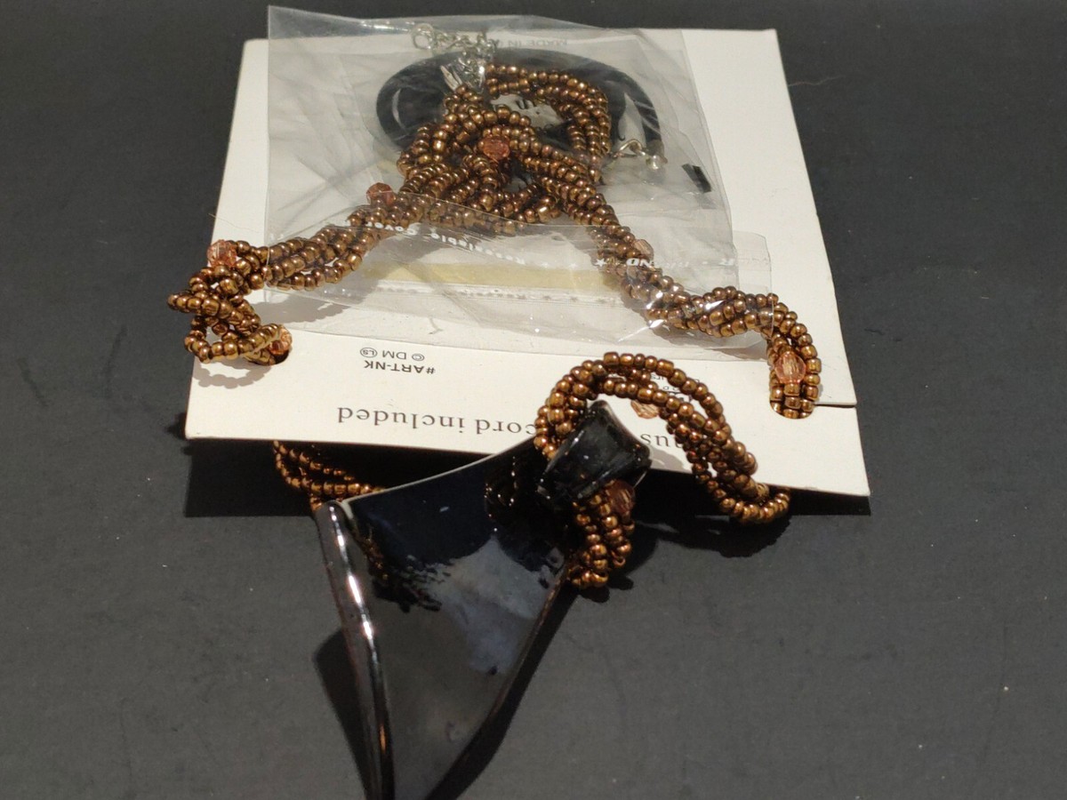 Artesian Collection Necklace Art Glass Pendant Shades of Dark Rust 
