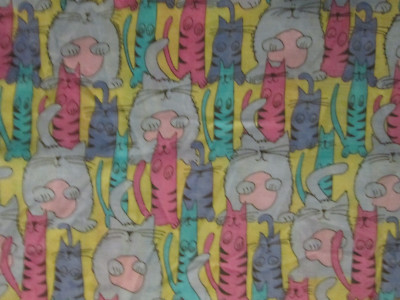 FAT CATS SKINNY CAT PASTELS COLORS YELLOW COTTON FABRIC FQ