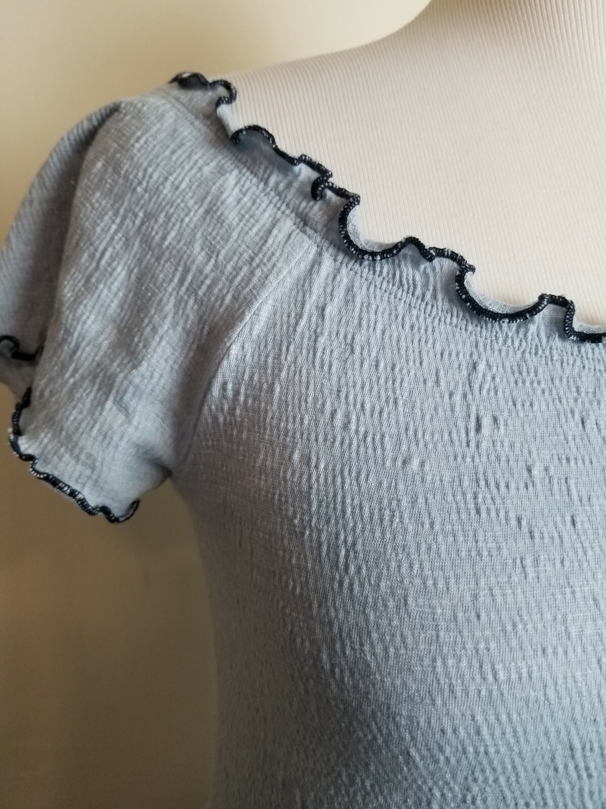 En Creme Women Dress Small Blue Lettuce Hem Stretchy offtheshoulder