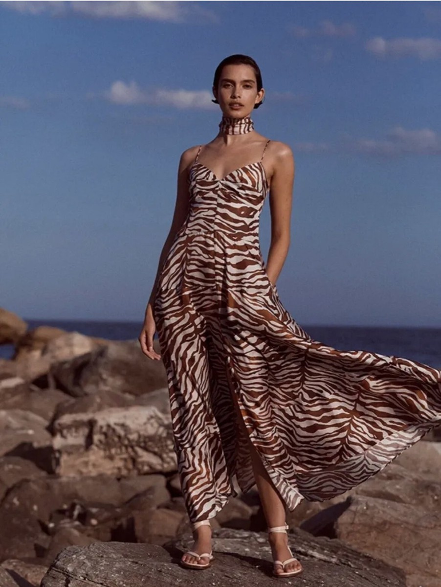 ladies zebra print dress Silk Zebra Dresses For Women Zebra-print Satin RZ13338 NISSA Midi dress