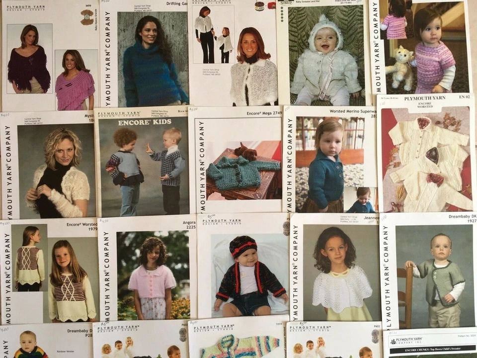Plymouth Yarn Company lot of 39 knitting/crochet projects sweaters, kids & more! - Image 2 of 4