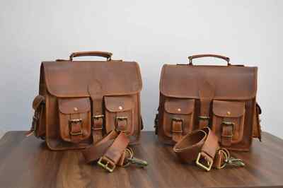 Motorcycle Side Pouch Brown Leather Side Pouch Saddle 2Bags Panniers Two Bags