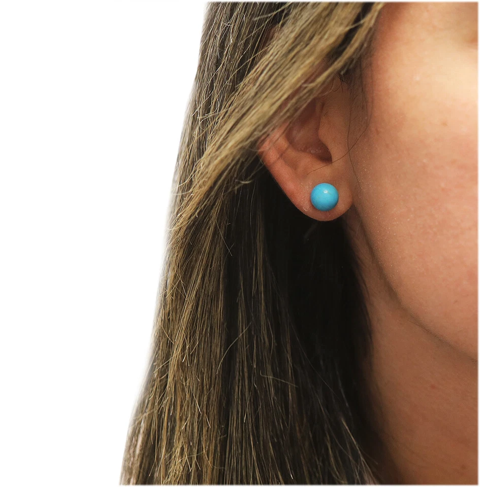 Women's 925 Sterling Silver Blue Gemstone Turquoise Ball Stud Earrings 8mm - Image 4 of 4