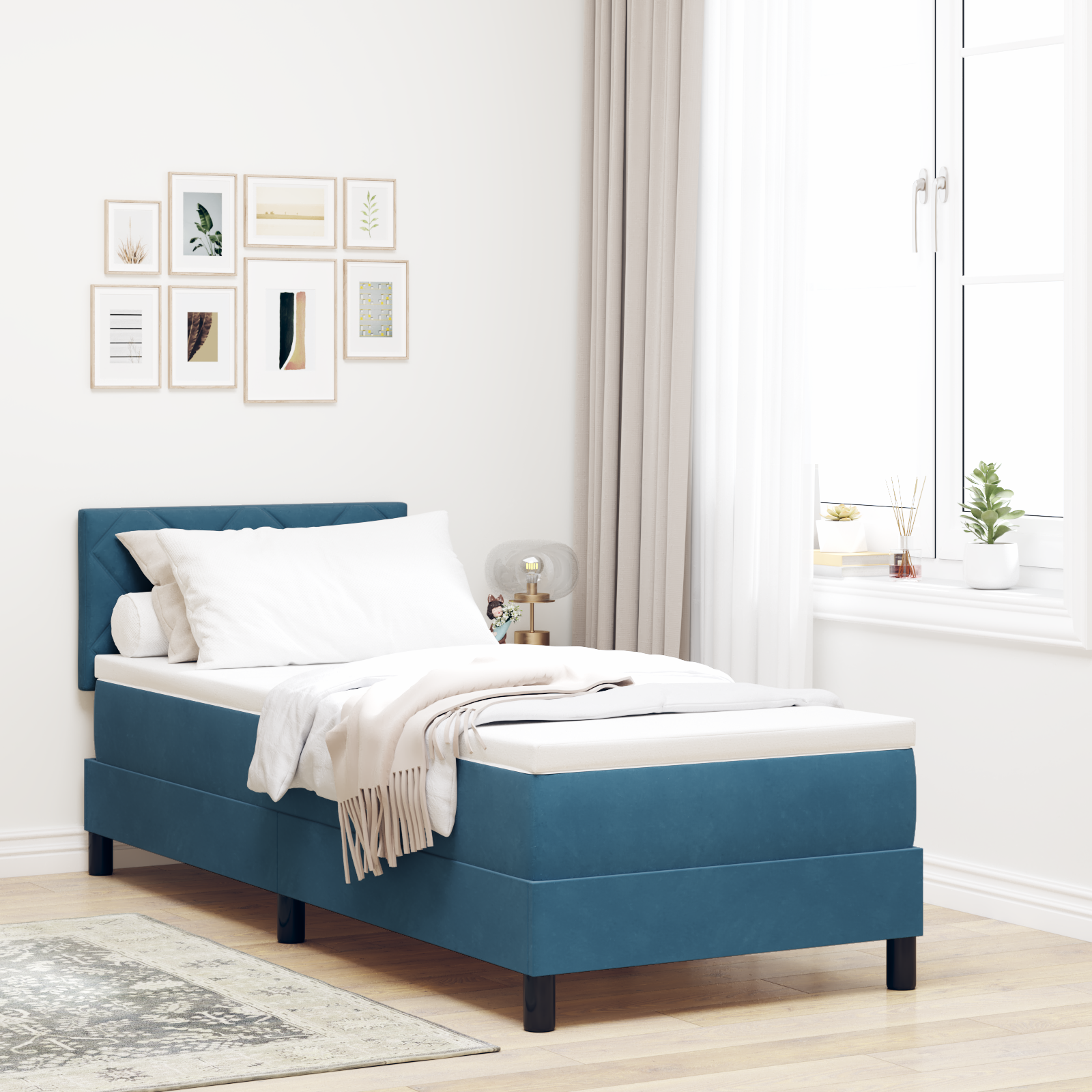Letto Box Spring con Materasso Blu Scuro 80x200 cm in Velluto 2104676