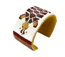 NATIVE STYLE HANDMADE BROWN WHITE TURTLE BEADED CUFF LEATHER BRACELET