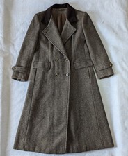 Vtg Mg Kinsler Women's Sz Lg? Brown Herringbone Wool Double Breasted Trench Coat