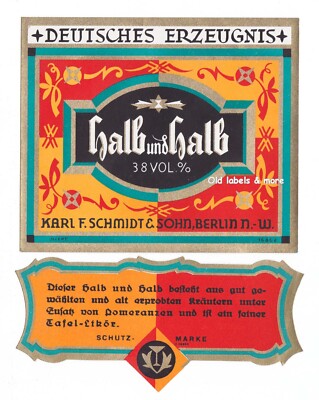 x4345 BERLIN NW.  K. F. Schmidt & Sohn HALF and HALF label liqueur label
