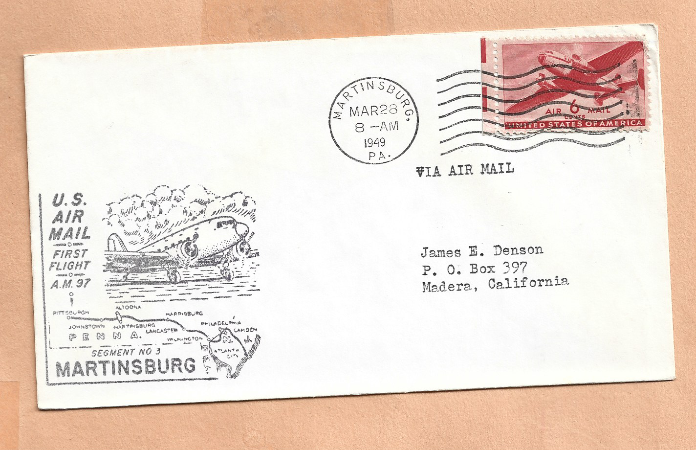 FIRST FLIGHT AM 97 MARTINSBURG PA TO PITTSBURGH MAR 28,1949 eBay