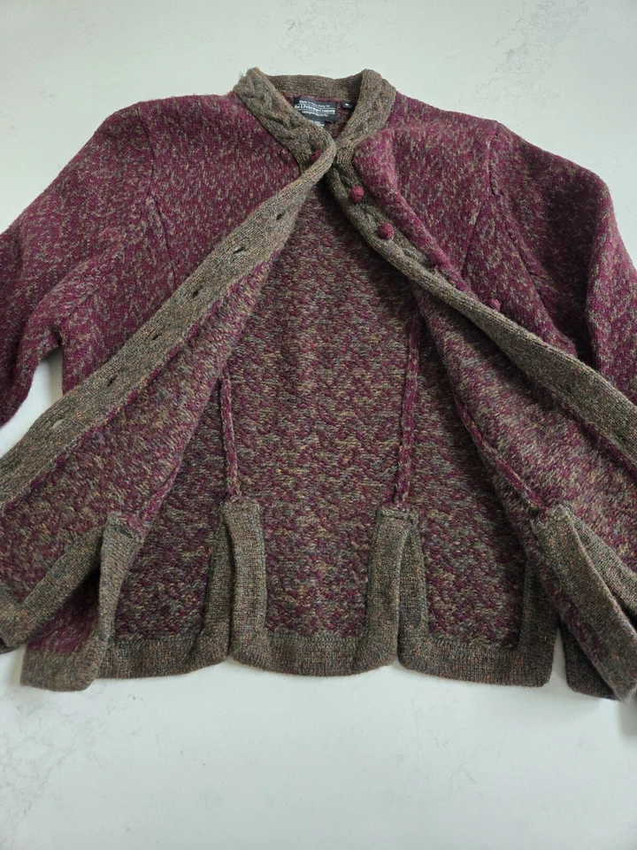 Suéter pequeño con botones 100 % lana The J Peterman Company granate y marrón para mujer Foto 4 de 4