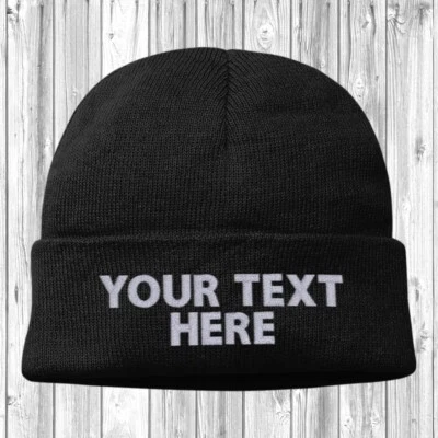 Customised Beanie Adult Cuffed Woolly Knit Ski Hat with Name Slogan Personalised