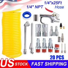 20pcs Air Compressor Accessory Kit 25Ft Recoil Hose Gun Nozzles Set 1/4" NPT New