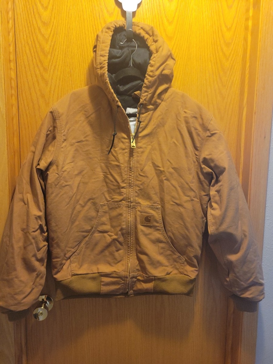 Carhartt Canvas Jacket 376-51 Hooded Brown Insulated Duck Quilt