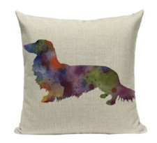 Furever Gifts Long-Haired Dachshund Sausage Dog Cushion Cover Linen 18" Dog Love
