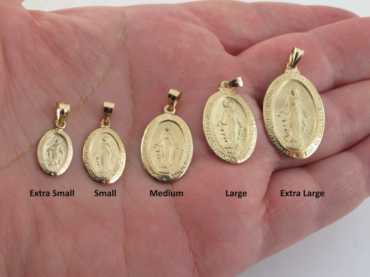 14k Gold Gold Virgin Mary Medallion Necklace 14k Solid Yellow Gold