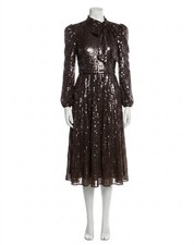 Mac Duggal Sequin Long Sleeve Tea Length Dress Size 12