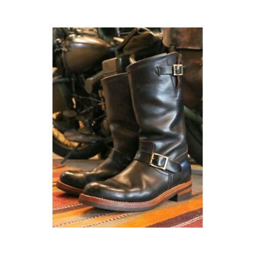 Handmade Men's Black Leather Double Monk Strap Vintage Engineer Motorcycle Boots