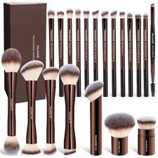 MAANGE 20 Pcs Double Ended Makeup Brushes Set Gift Box Coffee Brown